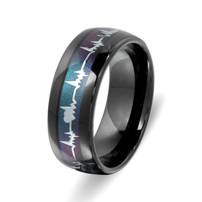 Vancaro Mens Black Wedding Band Titanium Ring With Colorful Heartbeat Review 