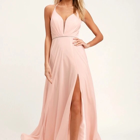 Lulus She's Gorgeous Blush Pink Lace-Up Rhinestone Maxi Dress Review
