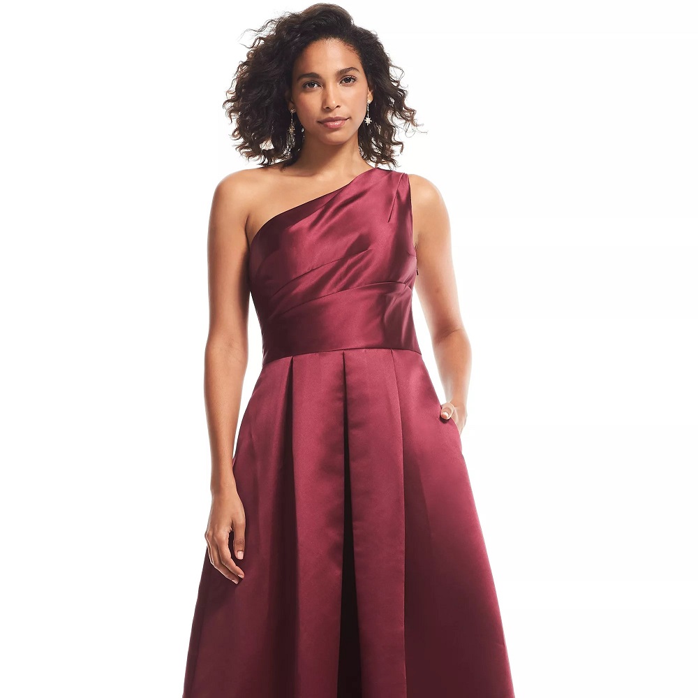 Bill Levkoff Euro Wine Euro Satin One Shoulder A-line Gown Review 