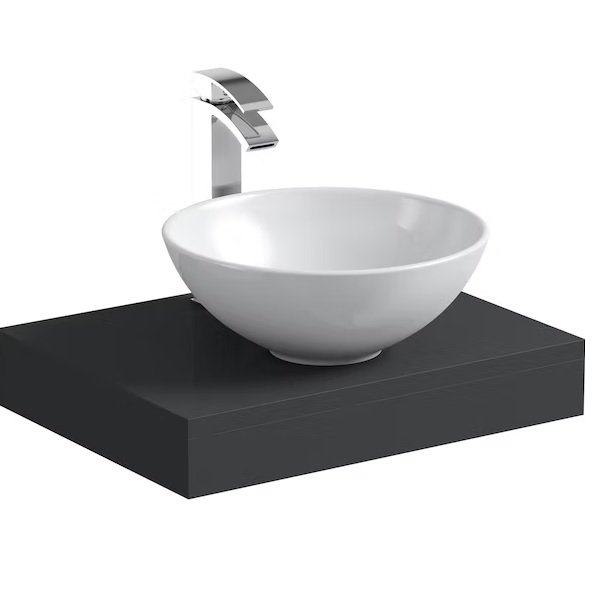 Victoria Plum Mode Orion Slate Gloss Grey Countertop Shelf 600mm With Derwent Countertop Basin, Tap, And Waste Review