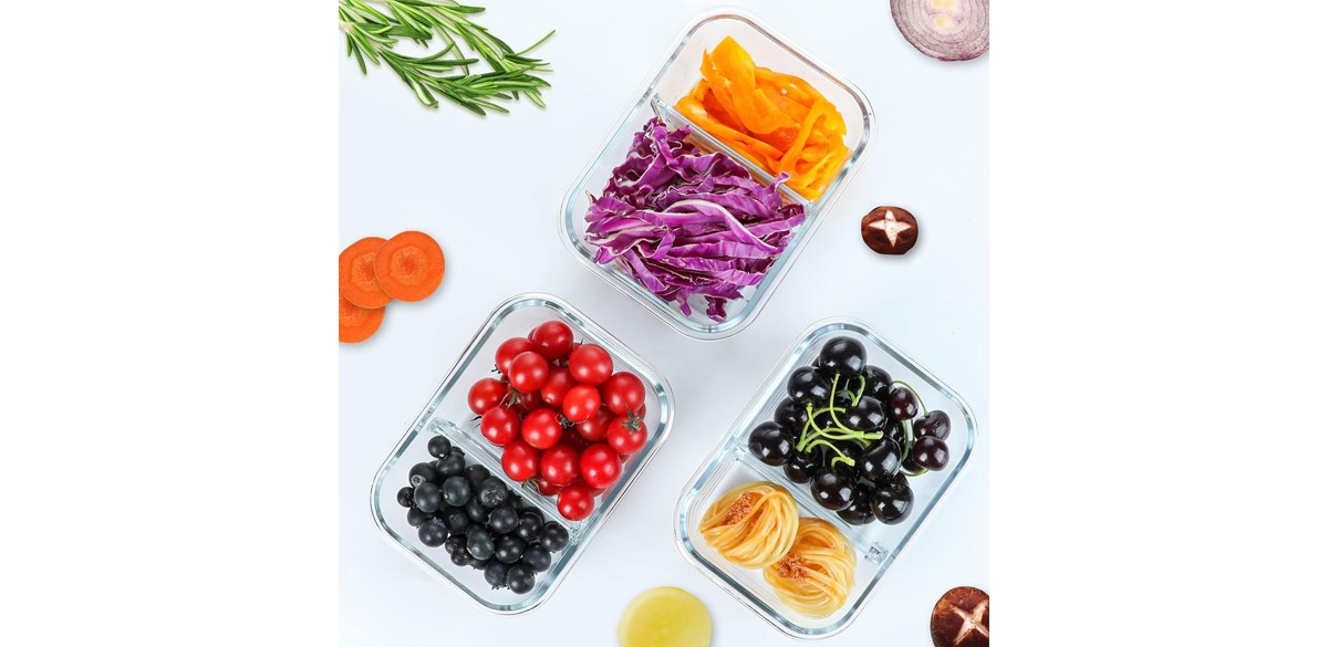 M MCIRCO Glass Meal Prep Containers 2 Compartments M MCIRCO Glass Meal Prep Containers 2 Compartments