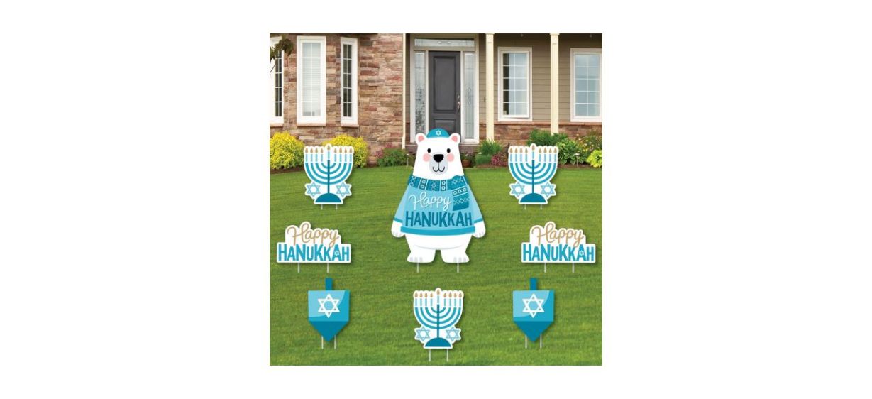 Bigdotofhappiness Hanukkah Bear Outdoor Lawn Decorations in grass