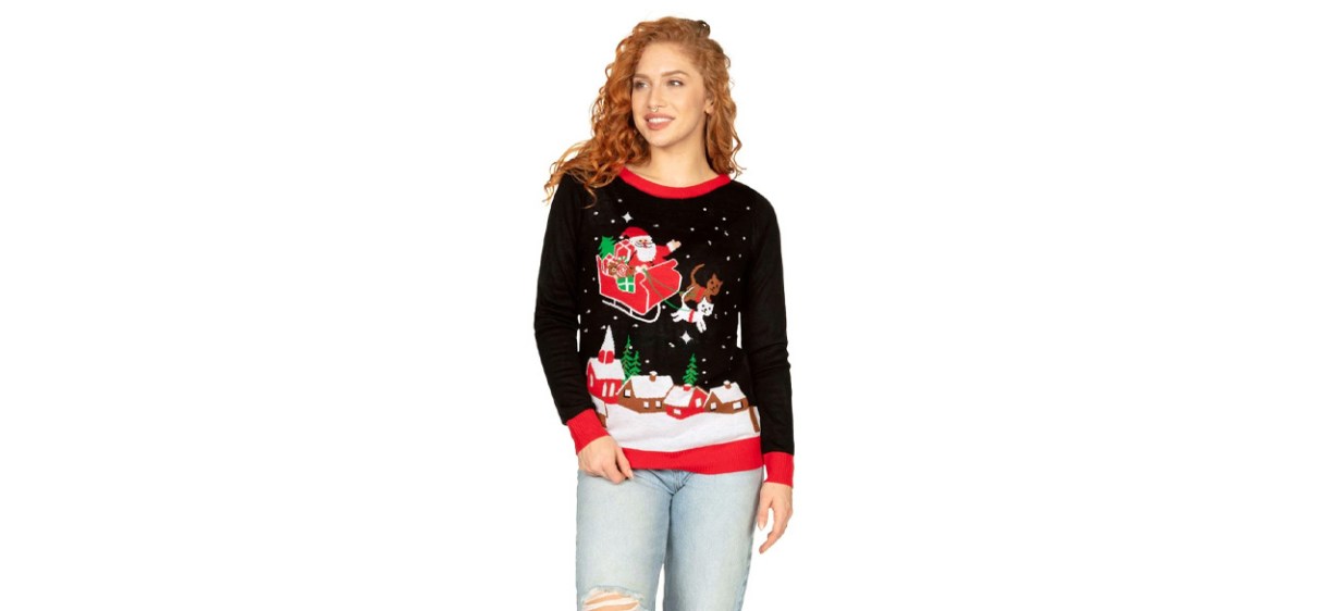 Best Tipsy Elves Meowy Christmas Sleigh Light-Up Ugly Christmas Sweater Best Tipsy Elves Meowy Christmas Sleigh Light-Up Ugly Christmas Sweater