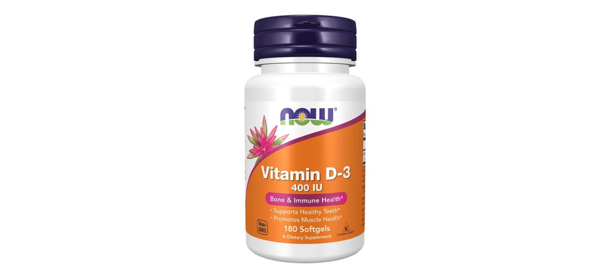 Now Supplements Vitamin D-3 400 IU on white background Now Supplements Vitamin D-3 400 IU on white background